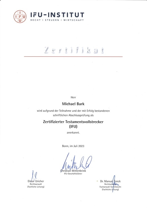 Fortbildungen 1 Zertifikat Zertifizierter Testamentsvollstrecker